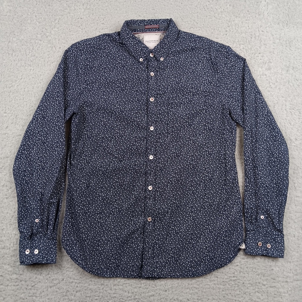 Cactus Man Button Up Ricky Singh Mens L Navy Blue Micro Floral Slim Fit